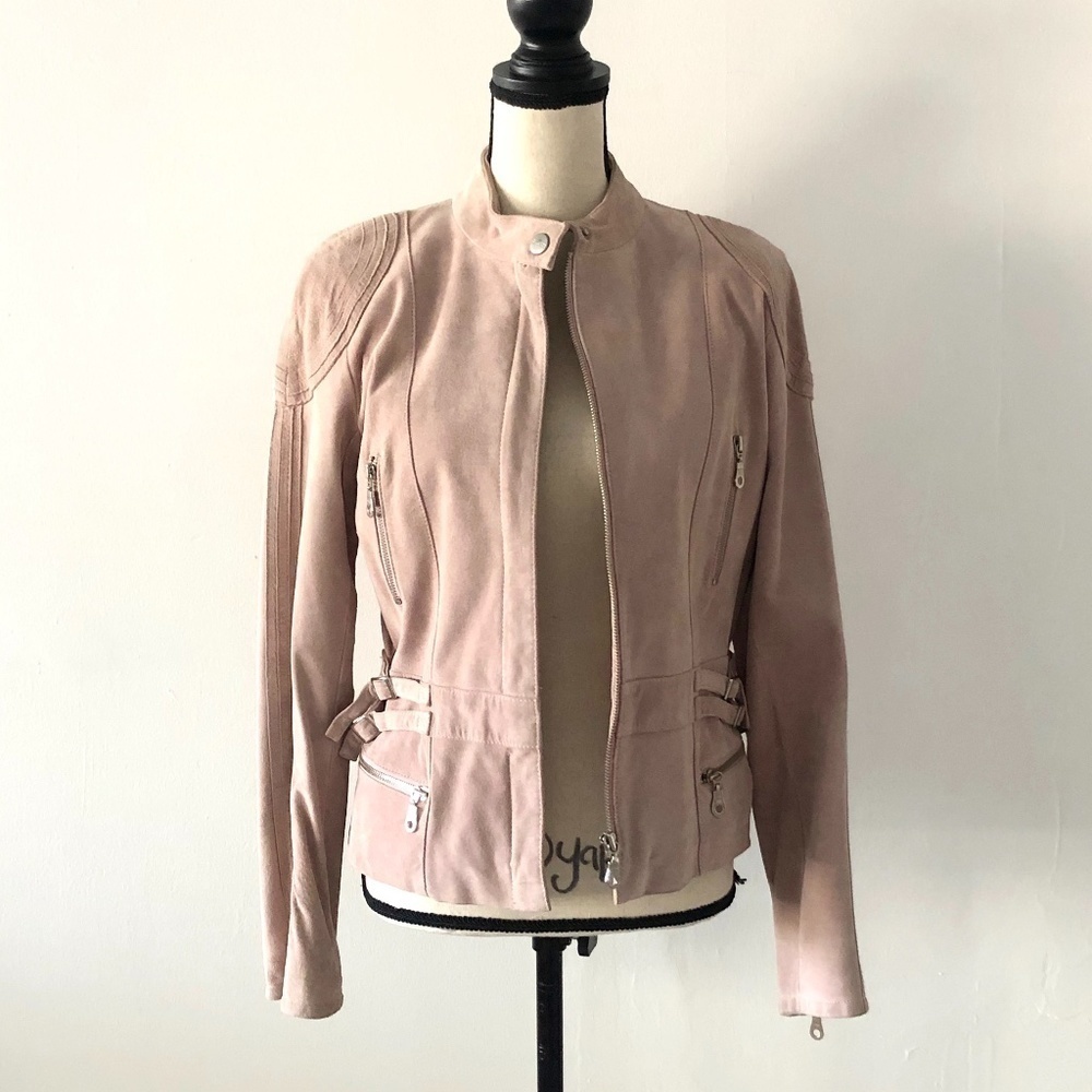 Balmain Light Pink Suede Leather Short Jacket 42